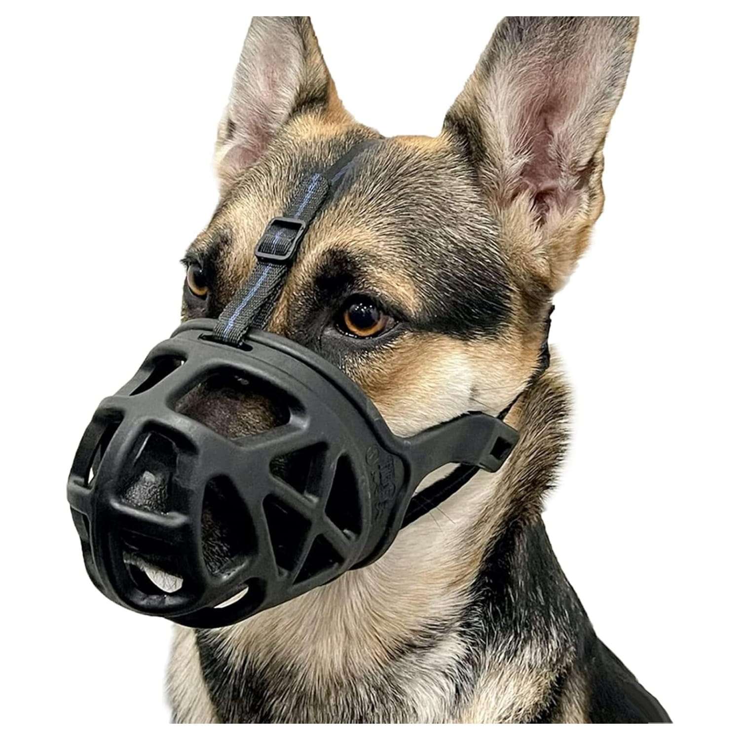 Bozal de cesta para perros grandes. Es un bozal antimordidas, ideal para entrenamiento.