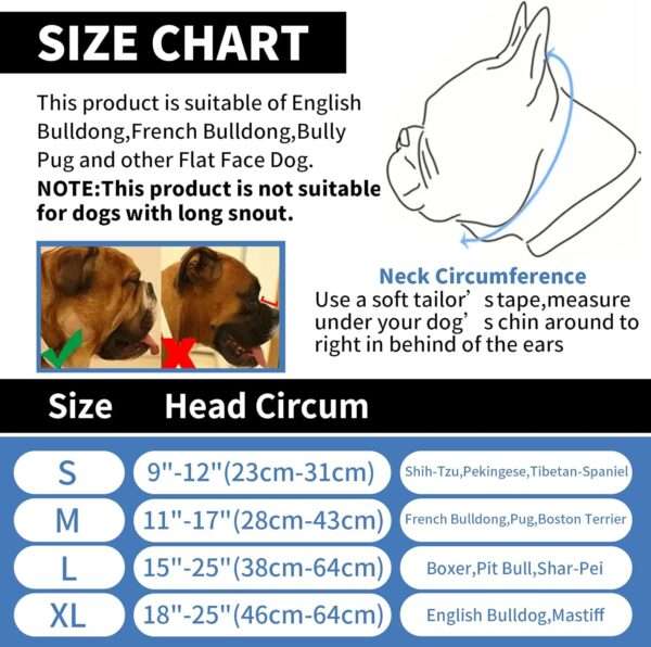 Bozal de malla transpirable para perros de hocico corto, como bulldogs o pugs.