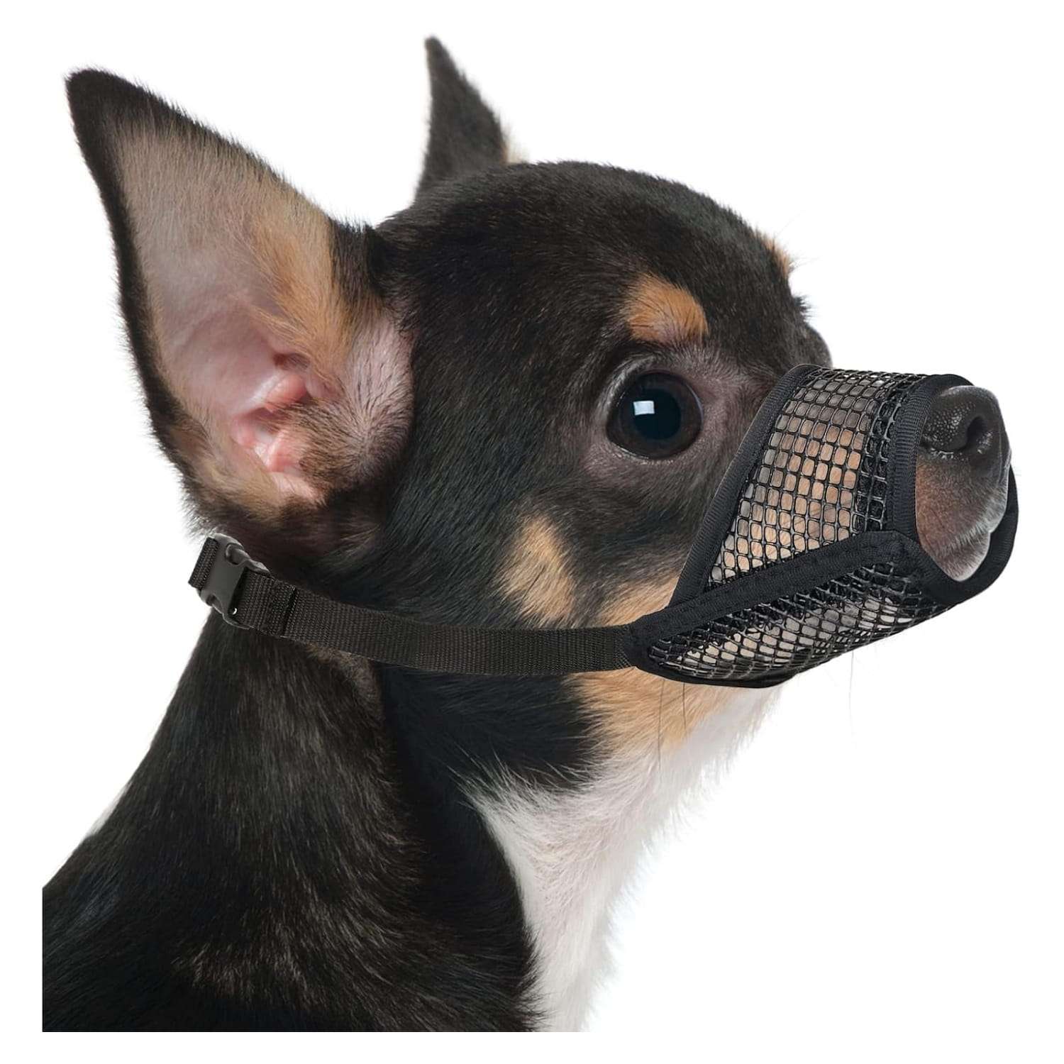 Bozal de malla suave y ultra transpirable para perros con correa ajustable para el cuello.