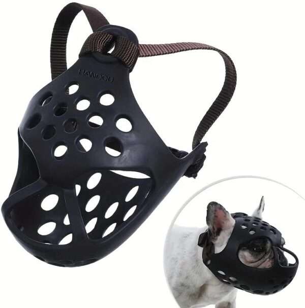 Bozal de silicona para perros de hocico corto. Es un bozal que permite jadear y beber.