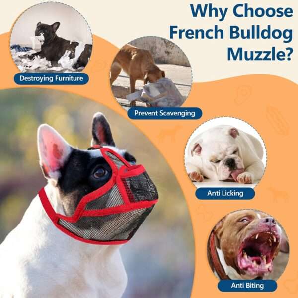 Bozal de malla para perros de hocico corto, como Bulldog Francés. Es un bozal transpirable.