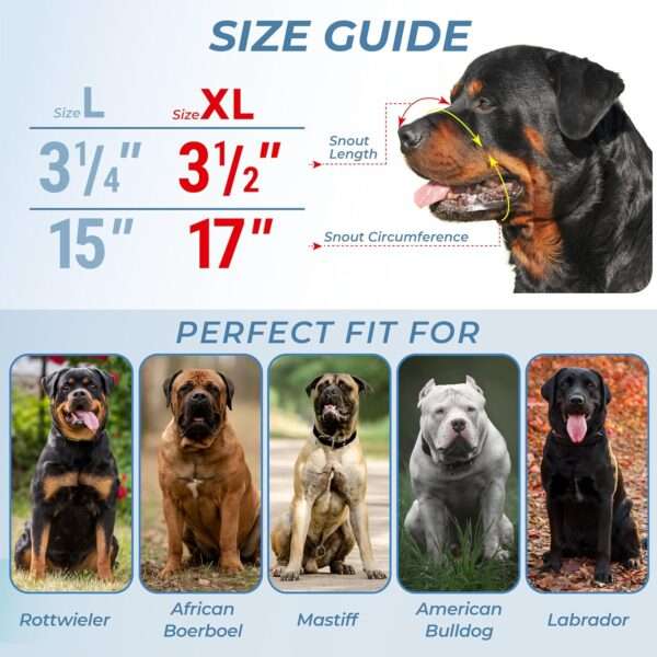 Bozal de metal resistente para perros de gran tamaño, ideal para razas como el Rottweiler.