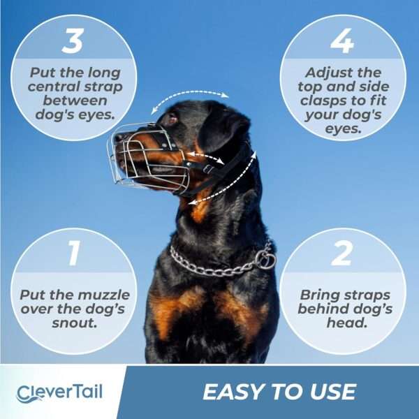 Bozal de metal resistente para perros de gran tamaño, ideal para razas como el Rottweiler.