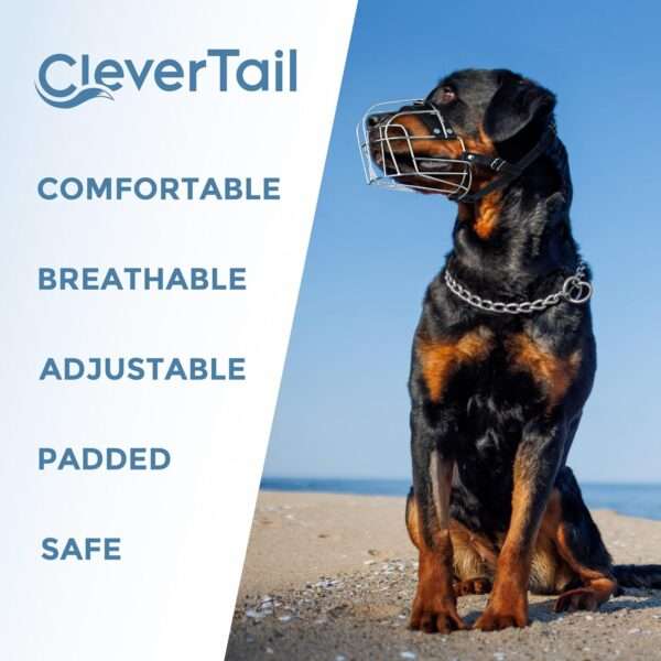 Bozal de metal resistente para perros de gran tamaño, ideal para razas como el Rottweiler.