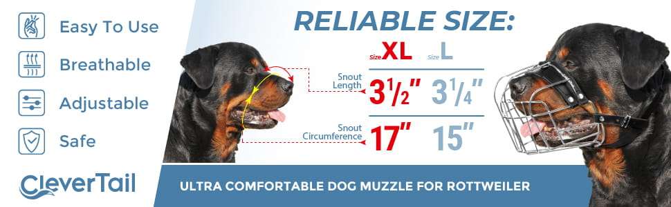 Bozal de metal resistente para perros de gran tamaño, ideal para razas como el Rottweiler.
