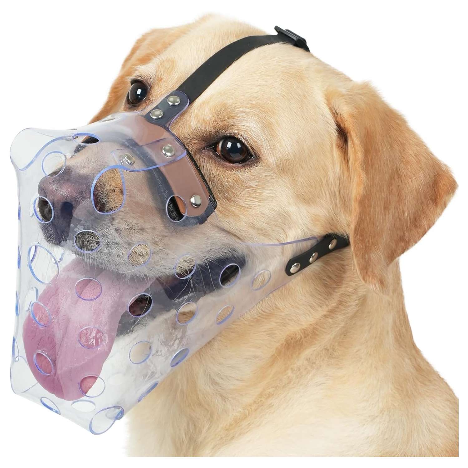 Bozal de PVC vinilo resistente y transpirable para perros grandes.
