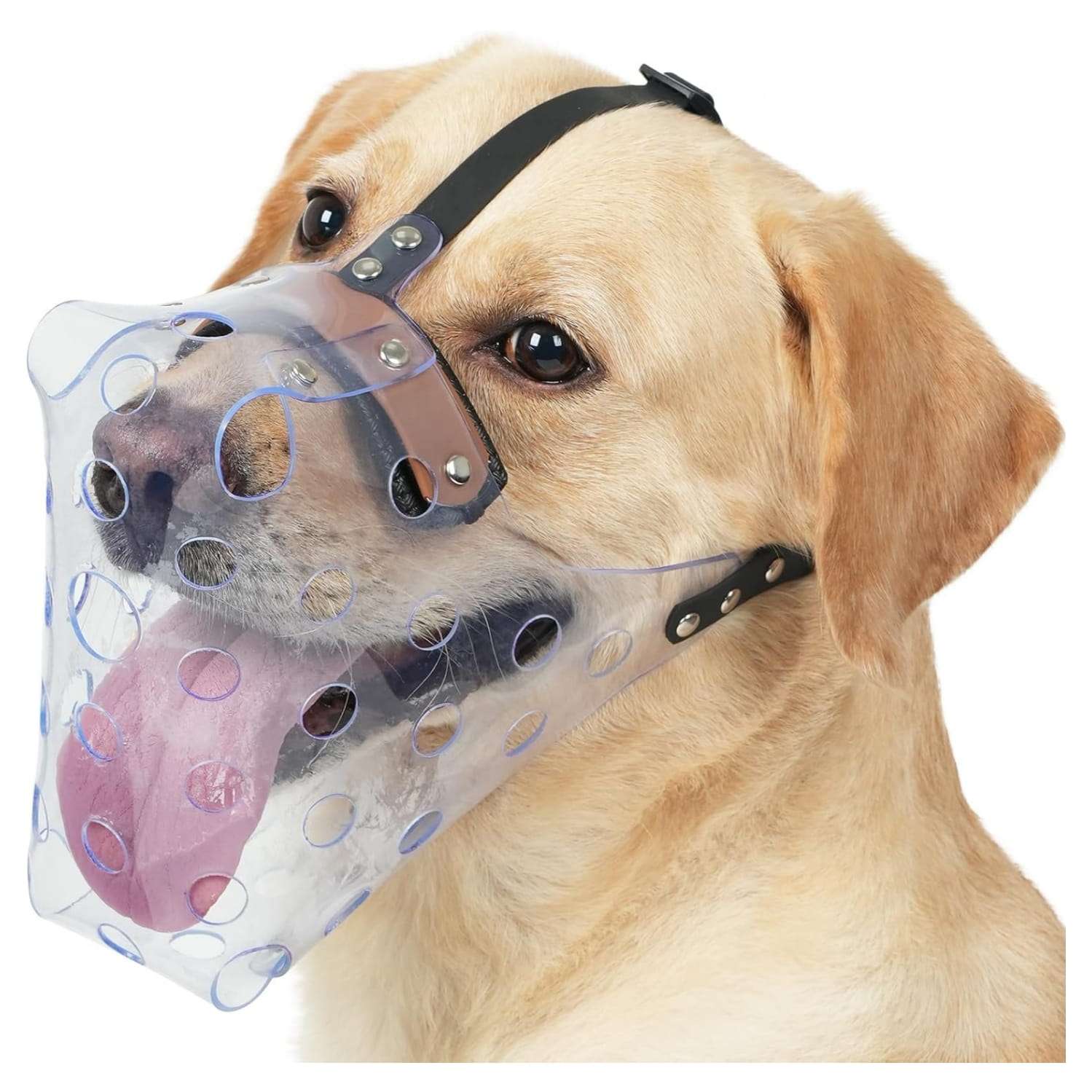 Bozal de PVC vinilo resistente y transpirable para perros grandes.