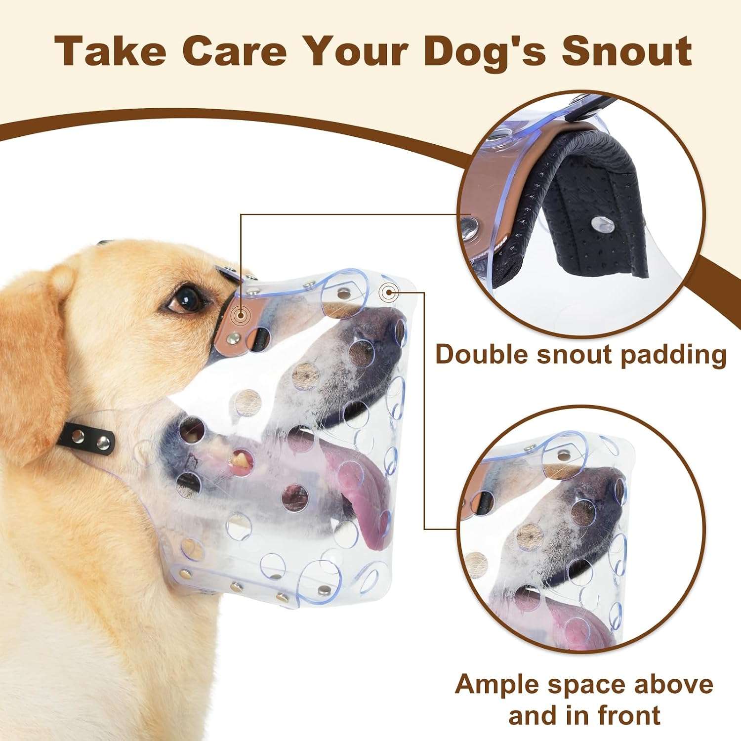 Bozal de PVC vinilo resistente y transpirable para perros grandes.