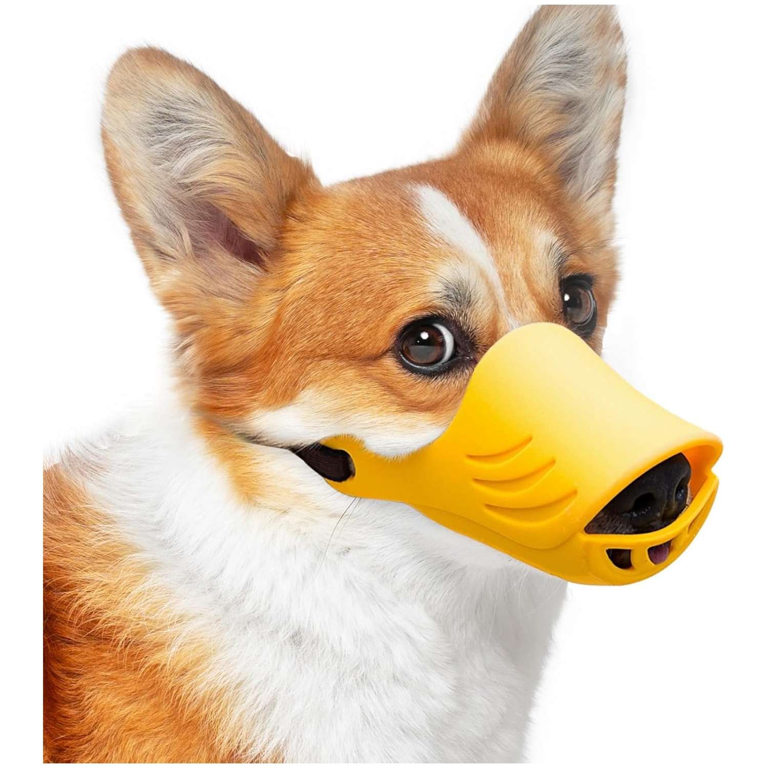Bozal de silicona suave con diseño de pato para perros pequeños y medianos.