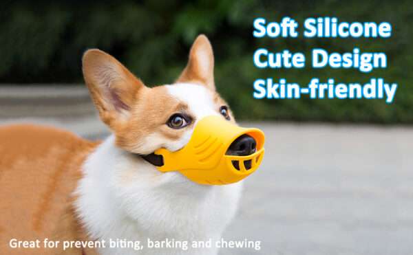 Bozal de silicona suave con diseño de pato para perros pequeños y medianos.