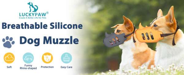 Bozal de silicona suave con diseño de rinoceronte para perros.