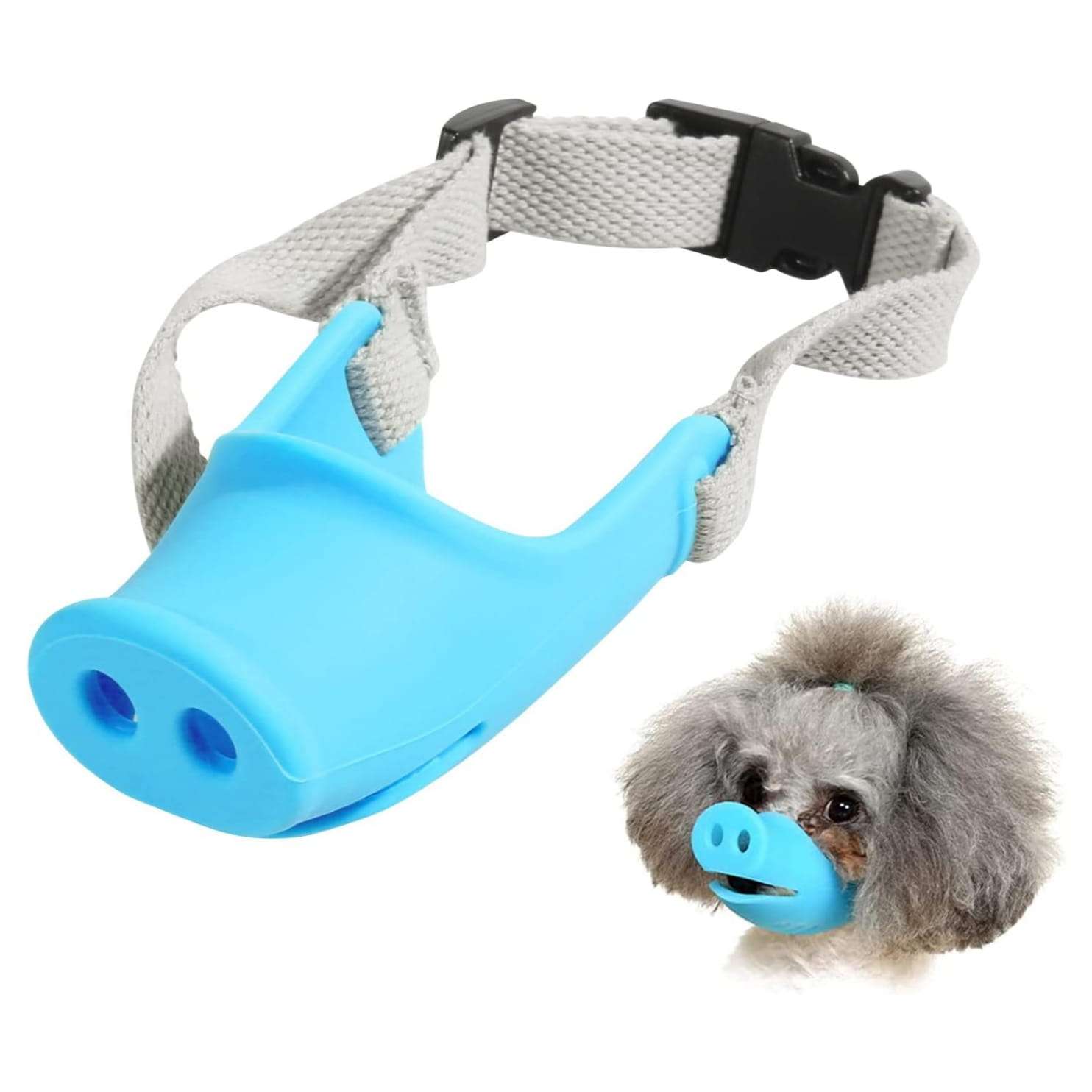 Bozal de silicona suave para perros pequeños y medianos, como caniches. Es un bozal que permite jadear y beber.
