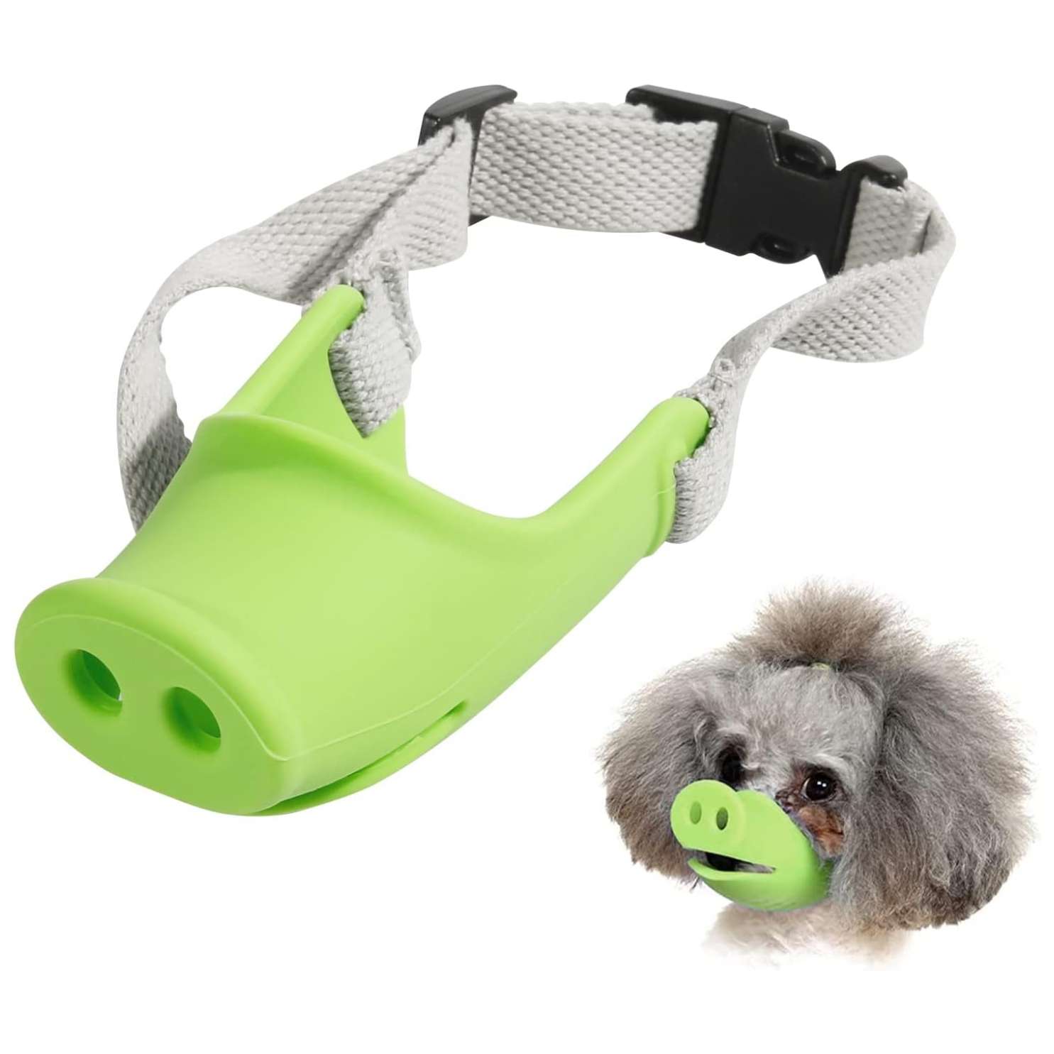 Bozal de silicona suave para perros pequeños y medianos, como caniches. Es un bozal que permite jadear y beber.
