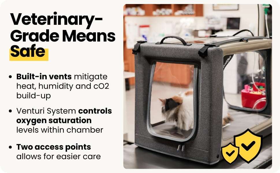 Camara de oxigeno plegable y transparente para la terapia respiratoria de mascotas.