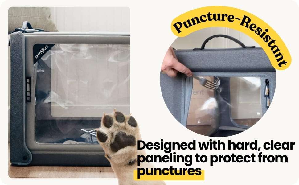 Camara de oxigeno plegable y transparente para la terapia respiratoria de mascotas.