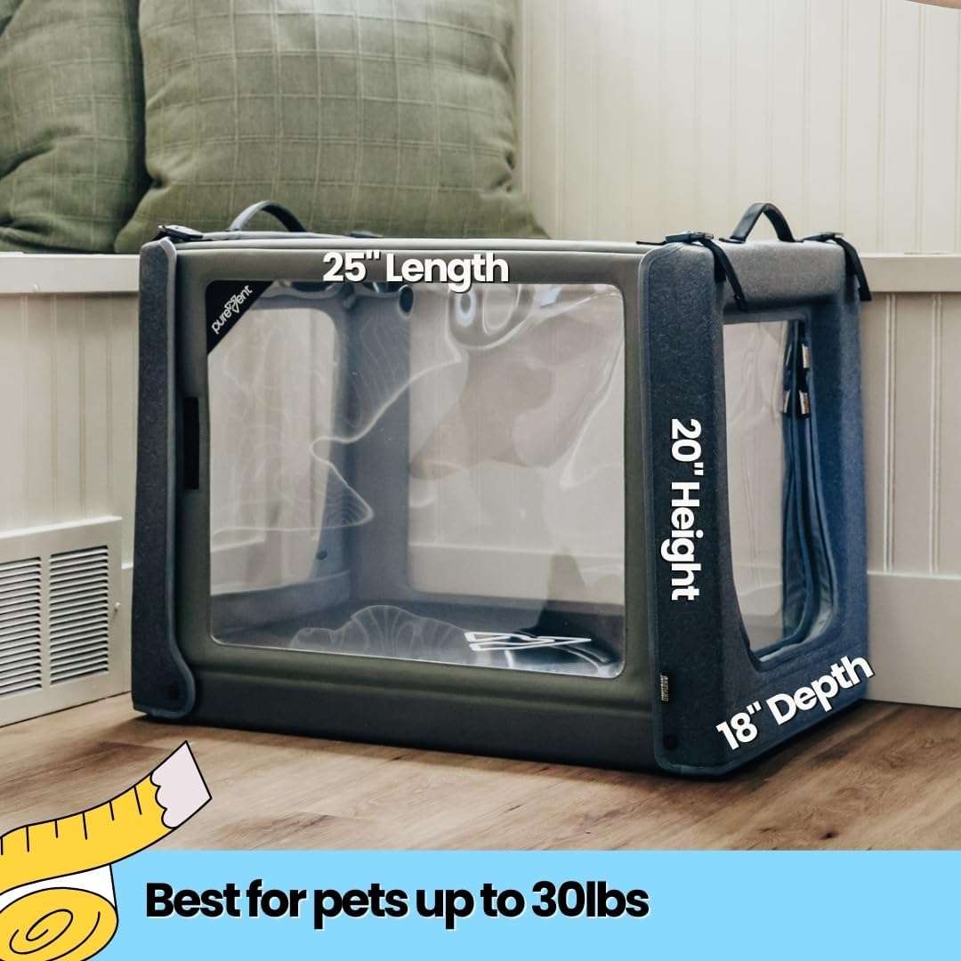Camara de oxigeno plegable y transparente para la terapia respiratoria de mascotas.
