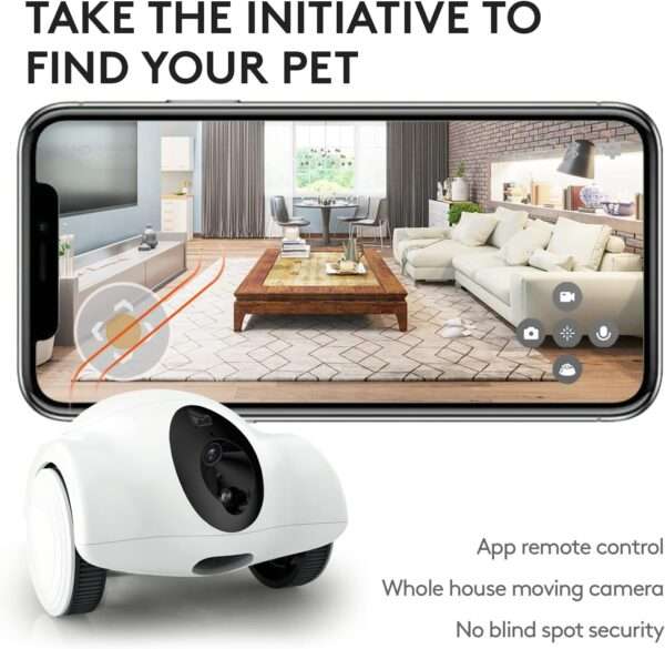 Cámara inteligente para mascotas con dispensador de golosinas, robot móvil, Full HD 1080P, Wi-Fi y visión nocturna.