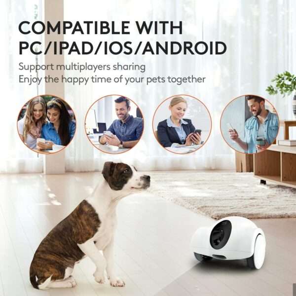 Cámara inteligente para mascotas con dispensador de golosinas, robot móvil, Full HD 1080P, Wi-Fi y visión nocturna.
