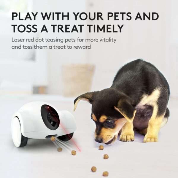 Cámara inteligente para mascotas con dispensador de golosinas, robot móvil, Full HD 1080P, Wi-Fi y visión nocturna.