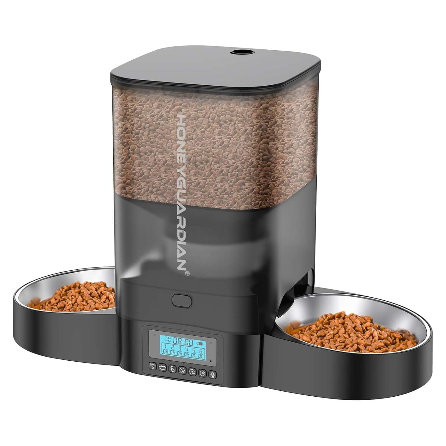 Comedero automático para 2 gatos, programable, con cuenco doble de acero inoxidable, ideal para Chile.
