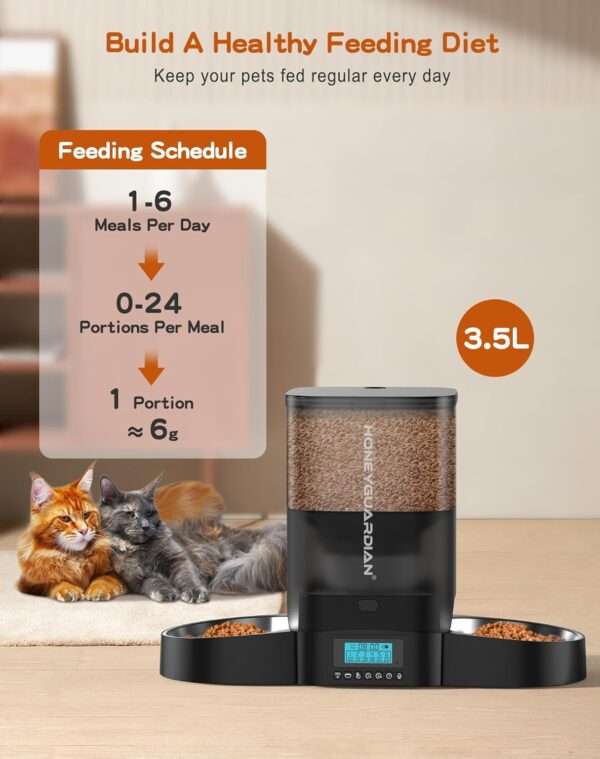 Comedero automático para 2 gatos, programable, con cuenco doble de acero inoxidable, ideal para Chile.