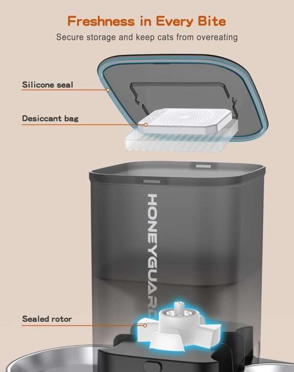 Comedero automático para 2 gatos, programable, con cuenco doble de acero inoxidable, ideal para Chile.