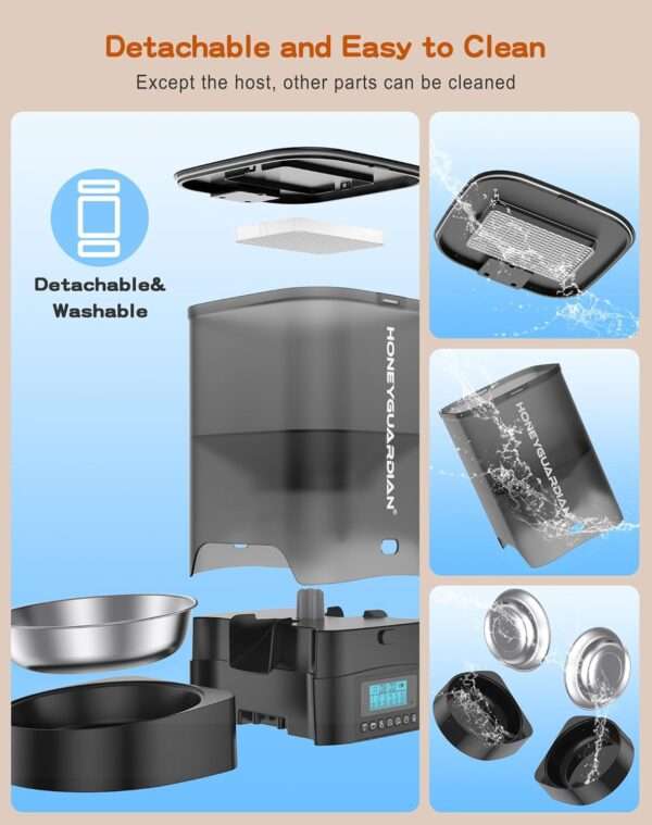 Comedero automático para 2 gatos, programable, con cuenco doble de acero inoxidable, ideal para Chile.