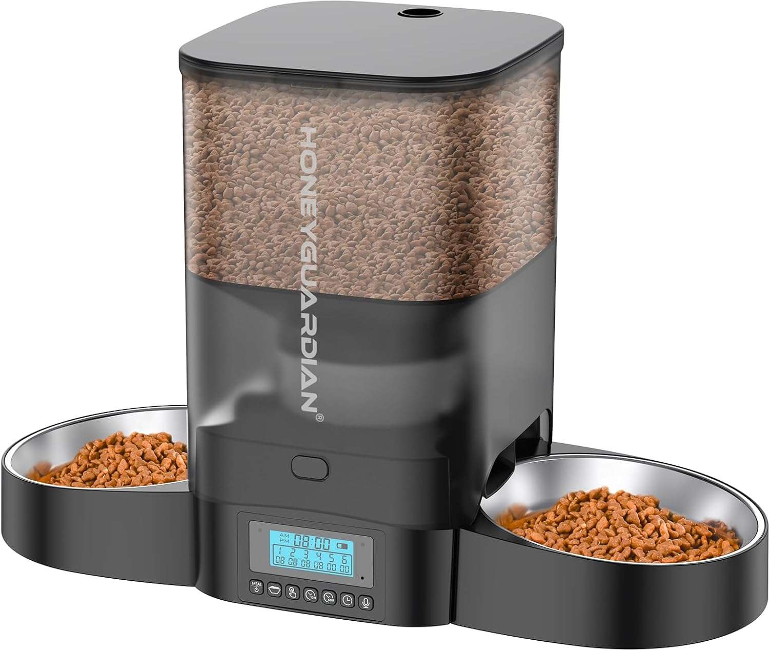 Comedero automático para 2 gatos, programable, con cuenco doble de acero inoxidable, ideal para Chile.