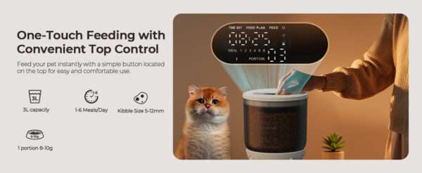 Comedero automático para gatos, programable, con doble fuente de alimentación y capacidad de 3 litros en Chile.