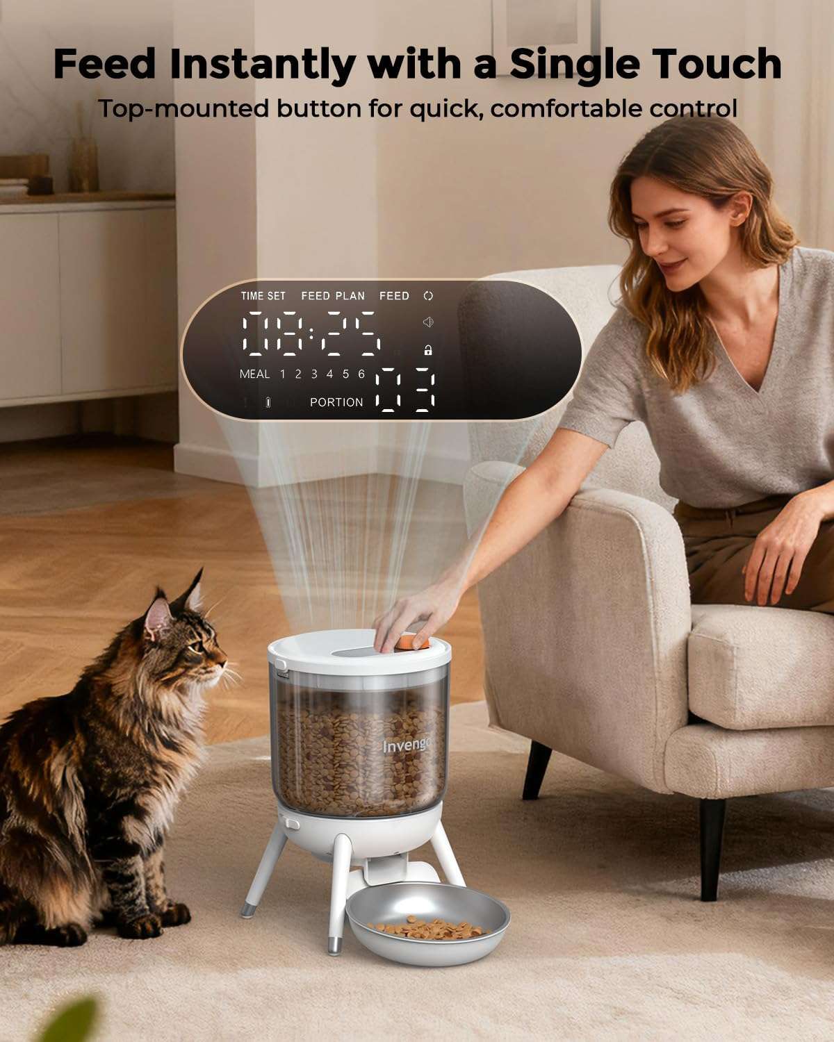 Comedero automático para gatos, programable, con doble fuente de alimentación y capacidad de 3 litros en Chile.