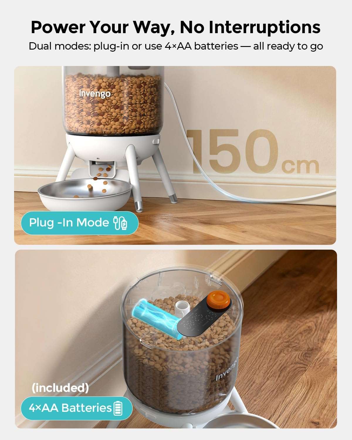 Comedero automático para gatos, programable, con doble fuente de alimentación y capacidad de 3 litros en Chile.