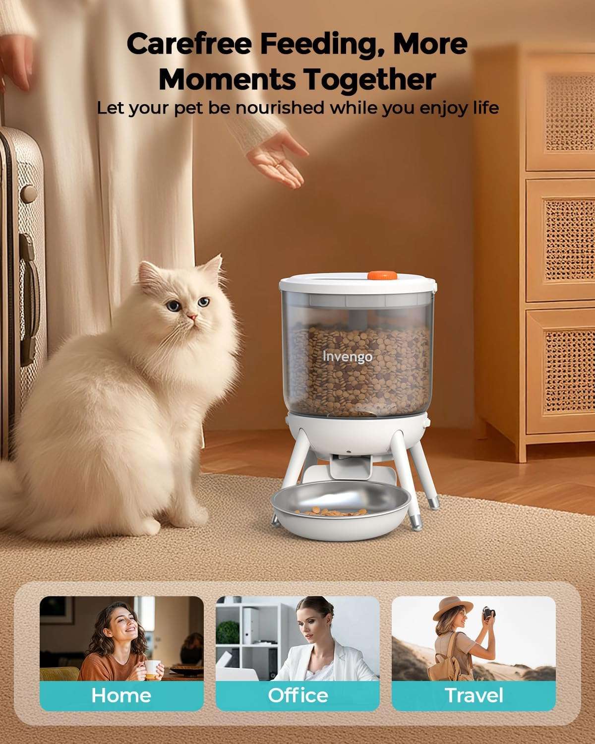 Comedero automático para gatos, programable, con doble fuente de alimentación y capacidad de 3 litros en Chile.