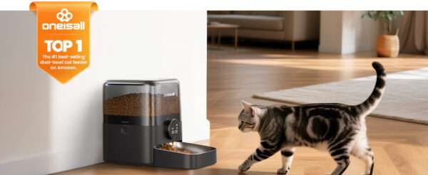 Comedero automático para gatos, programable, con capacidad de 3 litros, ideal para croquetas grandes en Chile.