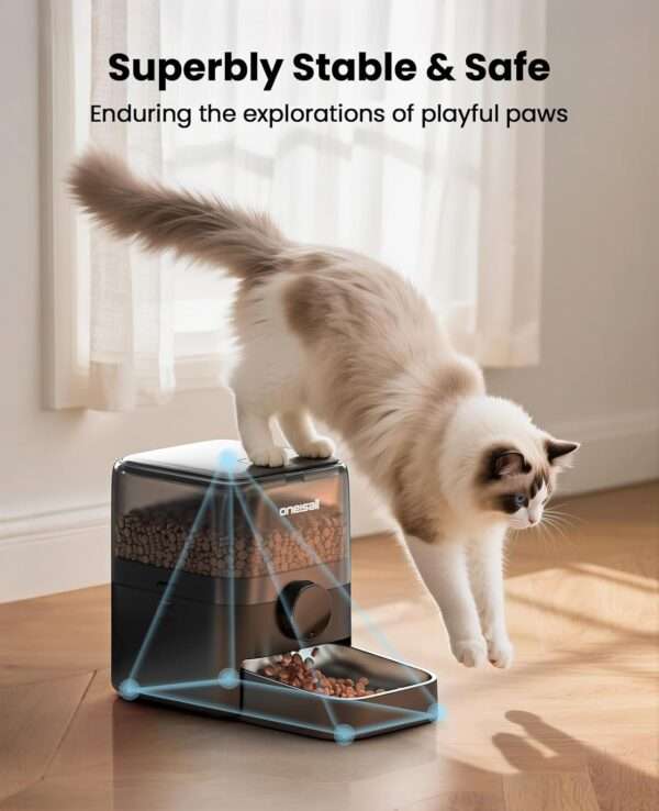 Comedero automático para gatos, programable, con capacidad de 3 litros, ideal para croquetas grandes en Chile.