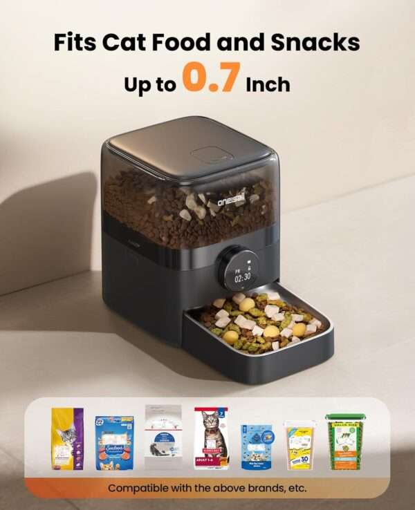 Comedero automático para gatos, programable, con capacidad de 3 litros, ideal para croquetas grandes en Chile.