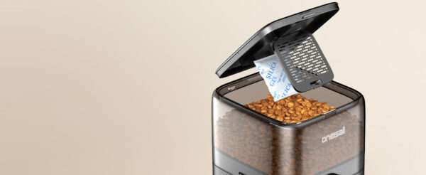Comedero automático para gatos, programable, con capacidad de 3 litros, ideal para croquetas grandes en Chile.