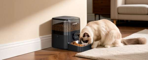 Comedero automático para gatos, programable, con capacidad de 3 litros, ideal para croquetas grandes en Chile.