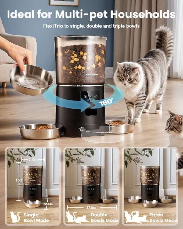 Comedero automático para 3 gatos, capacidad de 6 litros, con sistema anti-atascos y Wi-Fi en Chile.