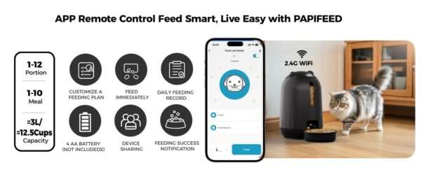 Comedero automático Wi-Fi para gatos, capacidad de 3 litros, con doble fuente de alimentación para Chile.