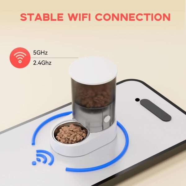 Comedero automático para gatos, con batería recargable, capacidad de 4 litros y Wi-Fi de doble banda en Chile.