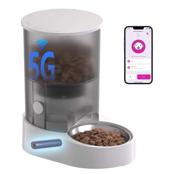 Comedero automático para gatos, con batería recargable, capacidad de 4 litros y Wi-Fi de doble banda en Chile.