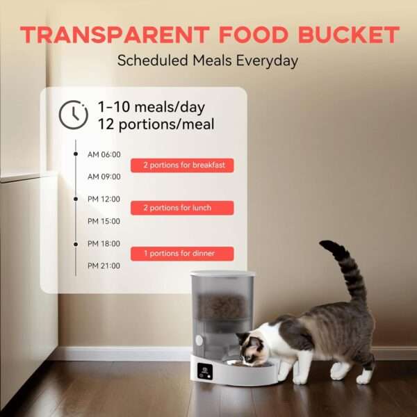 Comedero automático para gatos, con batería recargable, capacidad de 4 litros y Wi-Fi de doble banda en Chile.