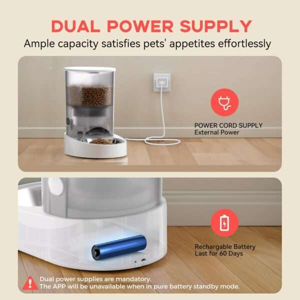 Comedero automático para gatos, con batería recargable, capacidad de 4 litros y Wi-Fi de doble banda en Chile.