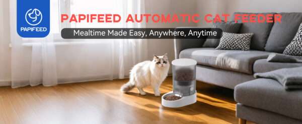 Comedero automático para gatos, con batería recargable, capacidad de 4 litros y Wi-Fi de doble banda en Chile.