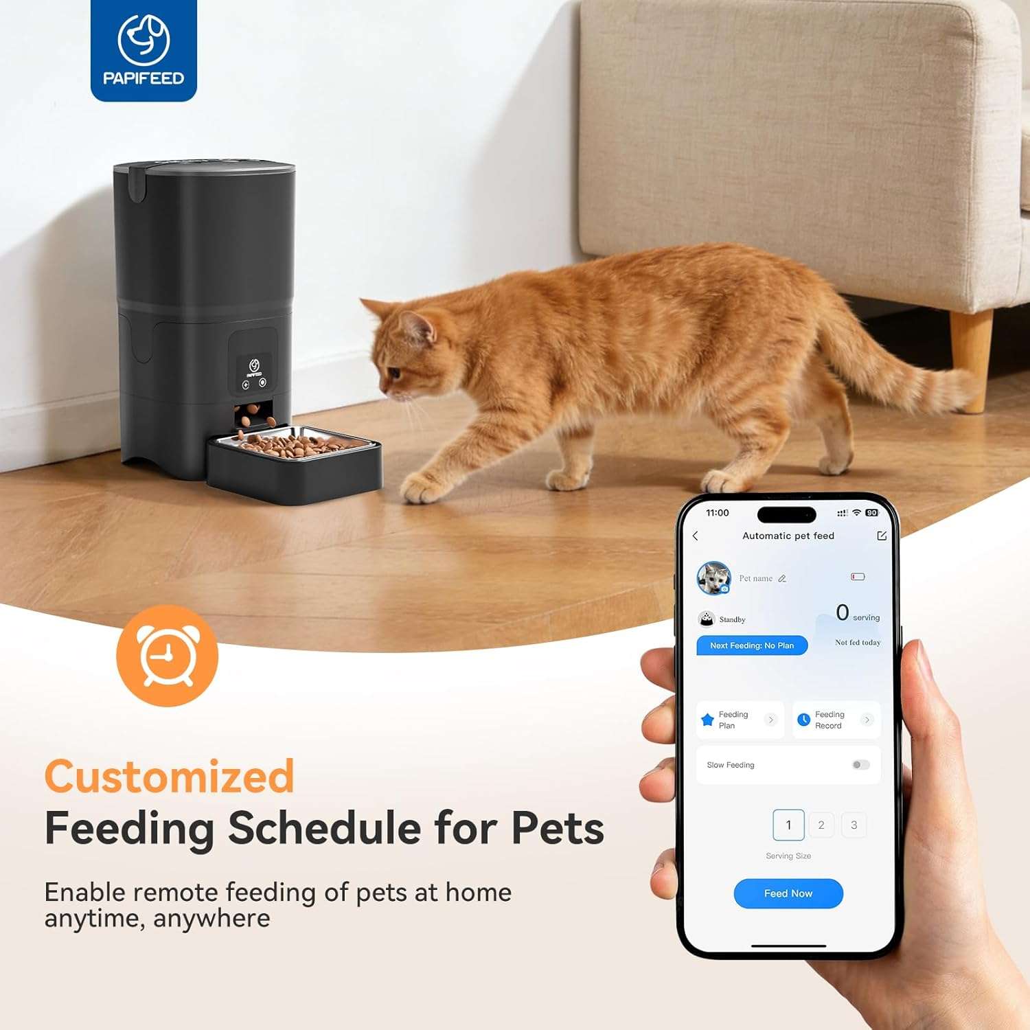 Comedero automático para gatos, con batería recargable, capacidad de 4 litros y Wi-Fi de doble banda en Chile.