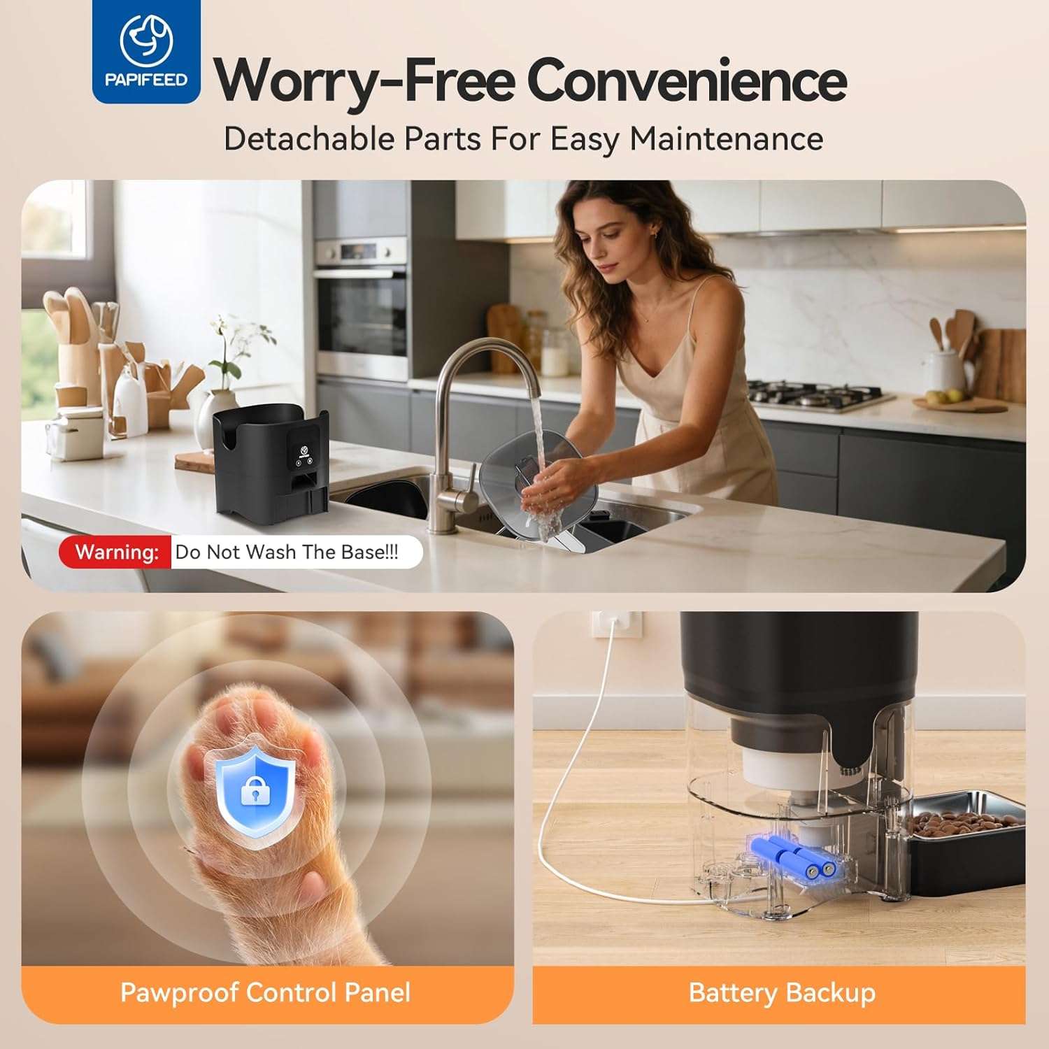 Comedero automático para gatos, con batería recargable, capacidad de 4 litros y Wi-Fi de doble banda en Chile.