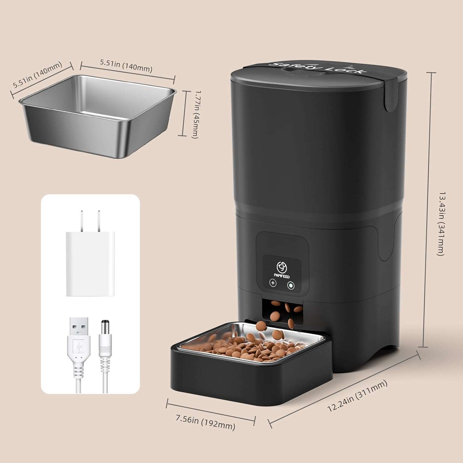 Comedero automático para gatos, con batería recargable, capacidad de 4 litros y Wi-Fi de doble banda en Chile.