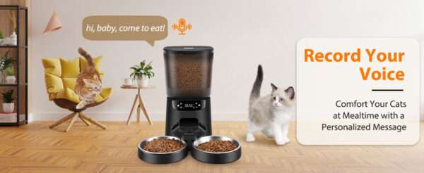 Comedero automático para 2 gatos, programable, con cuencos dobles de acero inoxidable y capacidad de 5 litros en Chile.