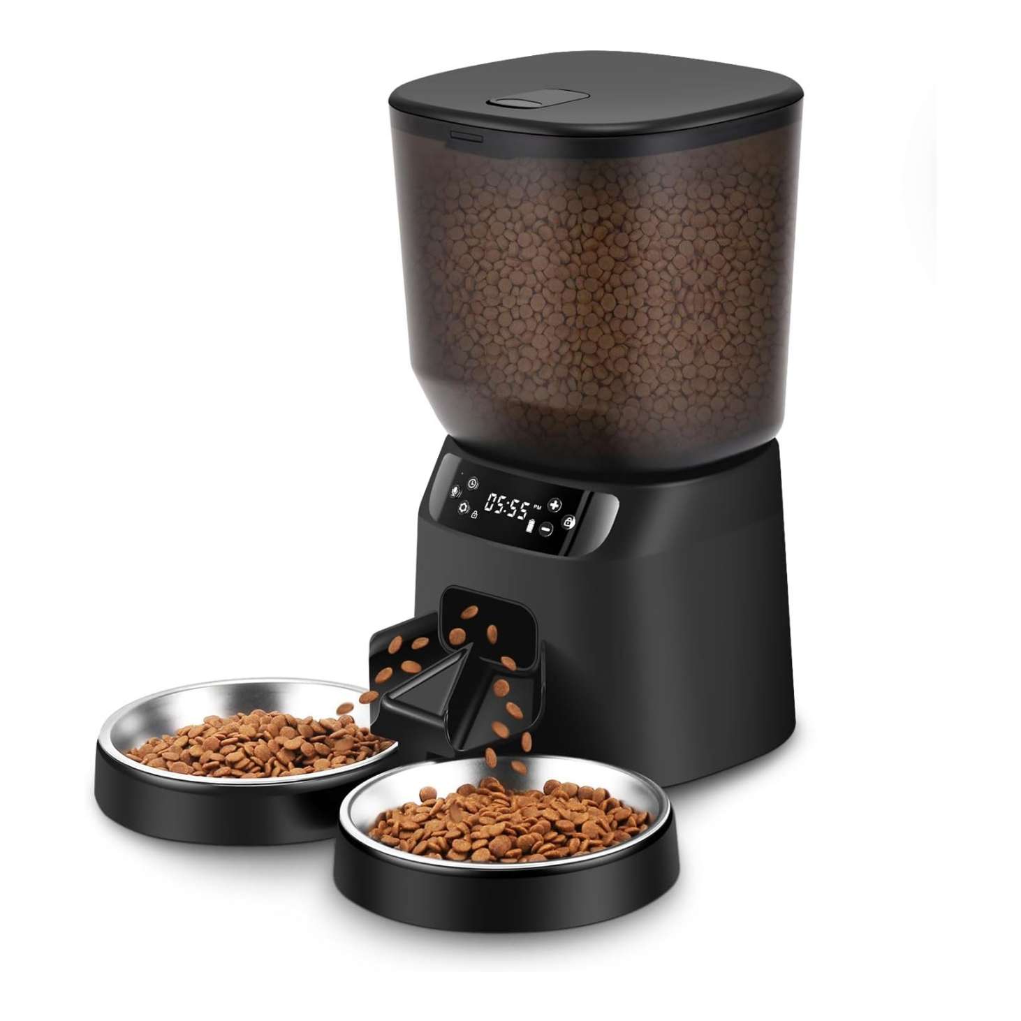 Comedero automático para 2 gatos, programable, con cuencos dobles de acero inoxidable y capacidad de 5 litros en Chile.