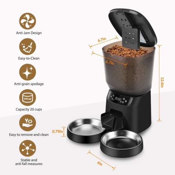 Comedero automático para 2 gatos, programable, con cuencos dobles de acero inoxidable y capacidad de 5 litros en Chile.